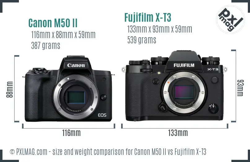 Canon M50 II vs Fujifilm X-T3 size comparison