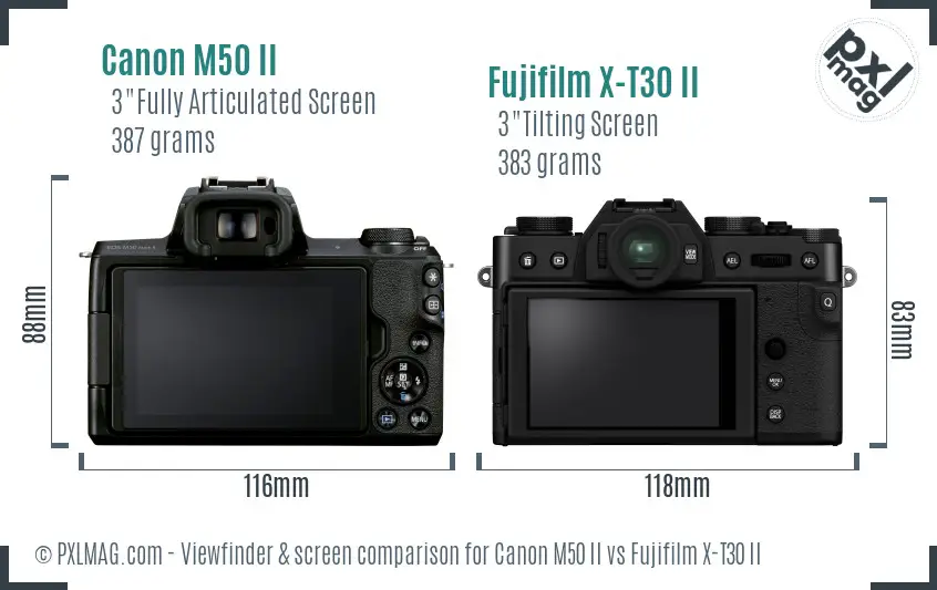 Canon M50 II vs Fujifilm X-T30 II Screen and Viewfinder comparison
