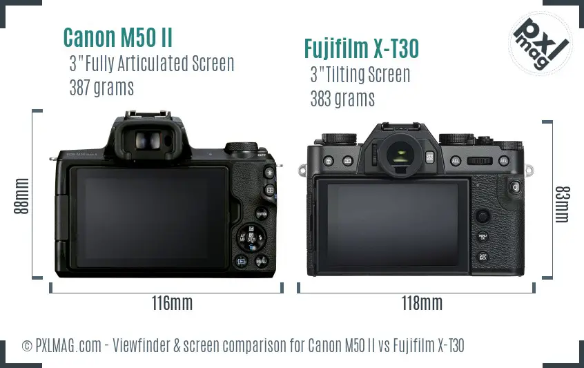 Canon M50 II vs Fujifilm X-T30 Screen and Viewfinder comparison