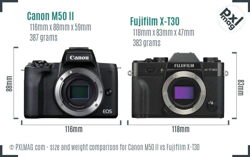 Canon M50 II vs Fujifilm X-T30 size comparison