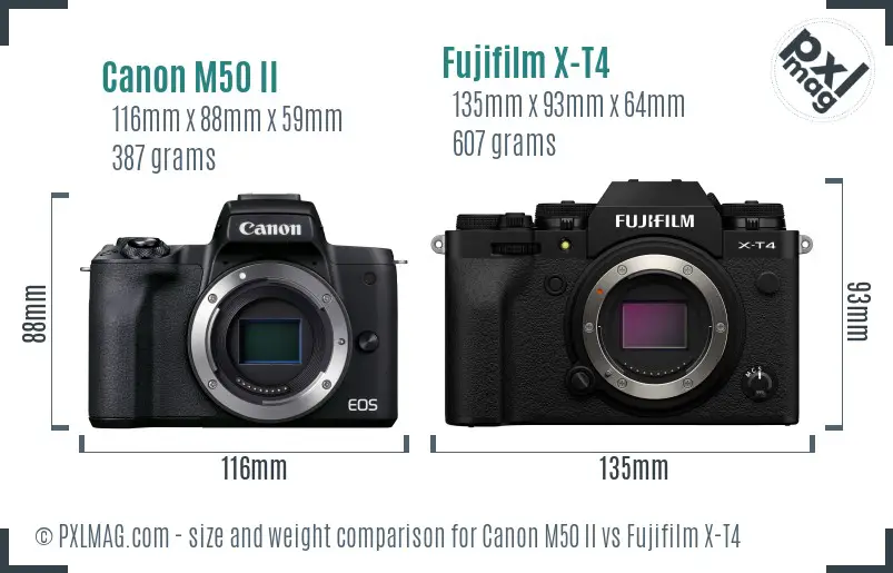 Canon M50 II vs Fujifilm X-T4 size comparison