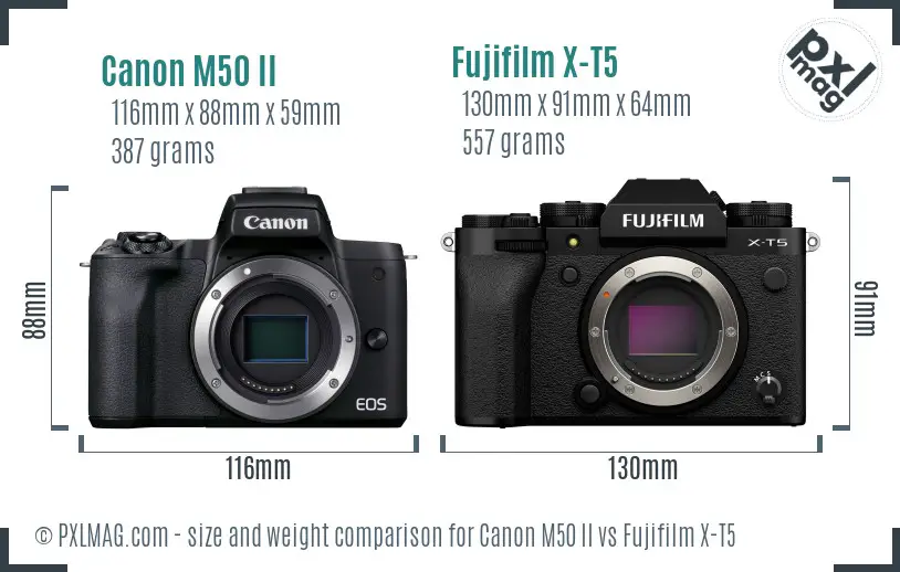 Canon M50 II vs Fujifilm X-T5 size comparison Canon M50 II vs Fujifilm X-T5 size comparison