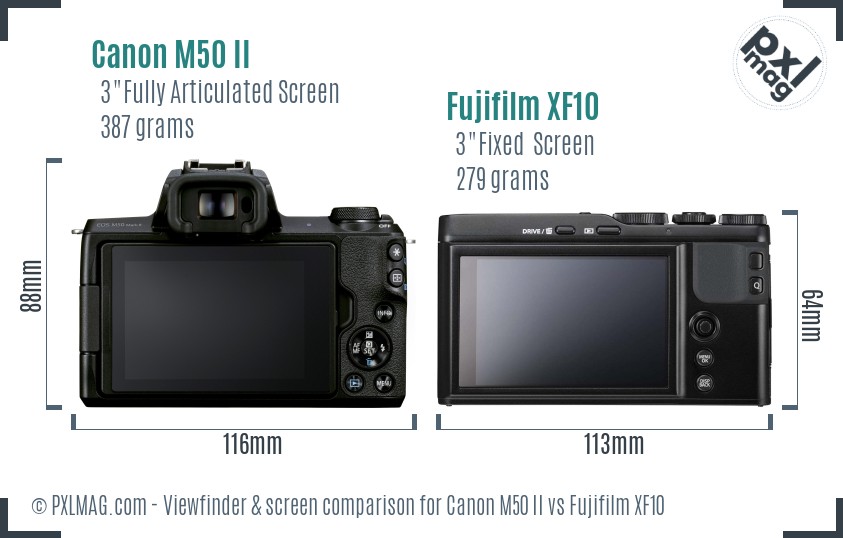 Canon M50 II vs Fujifilm XF10 Screen and Viewfinder comparison