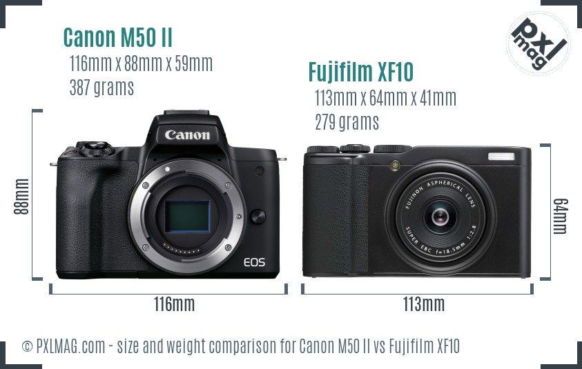 Canon M50 II vs Fujifilm XF10 size comparison