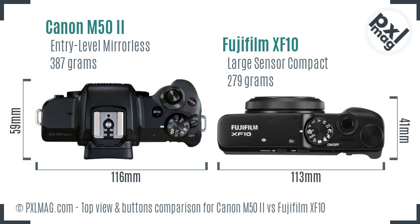 Canon M50 II vs Fujifilm XF10 top view buttons comparison