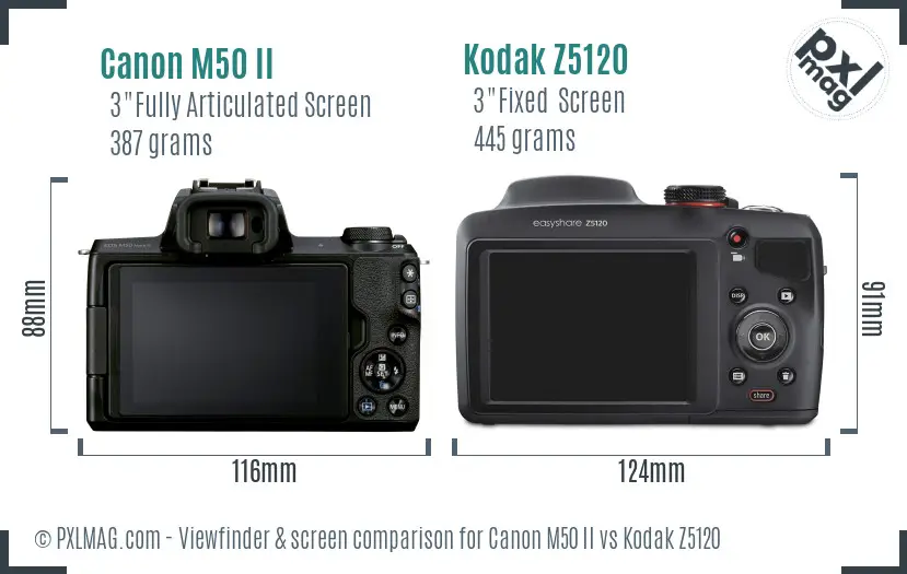 Canon M50 II vs Kodak Z5120 Screen and Viewfinder comparison