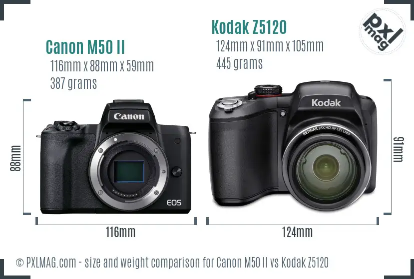 Canon M50 II vs Kodak Z5120 size comparison