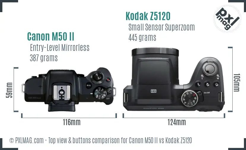 Canon M50 II vs Kodak Z5120 top view buttons comparison