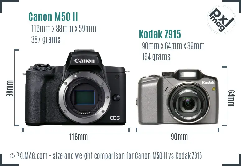 Canon M50 II vs Kodak Z915 size comparison