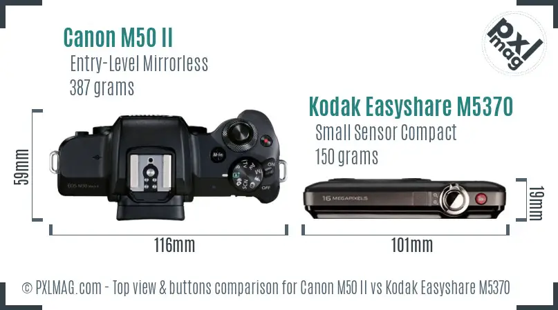 Canon M50 II vs Kodak Easyshare M5370 top view buttons comparison