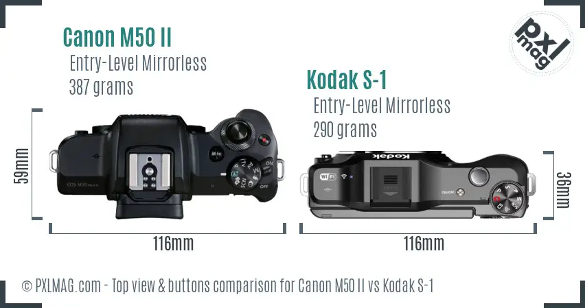 Canon M50 II vs Kodak S-1 top view buttons comparison