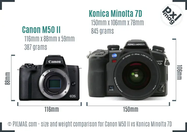 Canon M50 II vs Konica Minolta 7D size comparison Canon M50 II vs Konica Minolta 7D size comparison