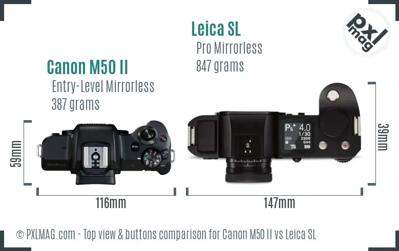 Canon M50 II vs Leica SL top view buttons comparison