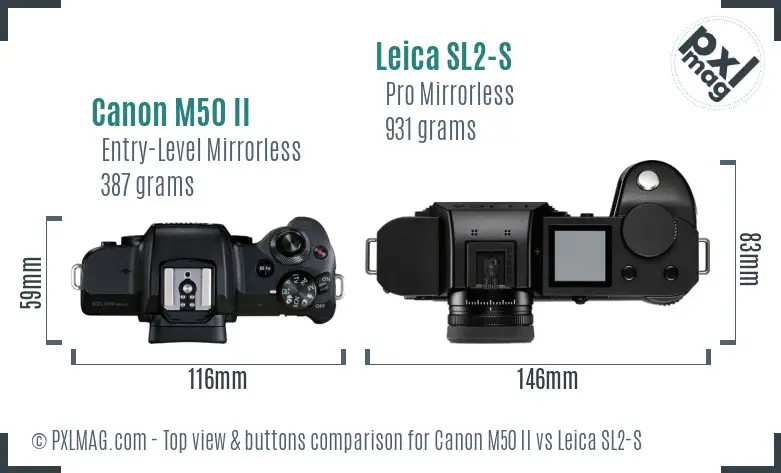 Canon M50 II vs Leica SL2-S top view buttons comparison