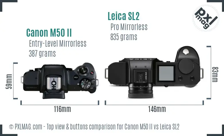 Canon M50 II vs Leica SL2 top view buttons comparison