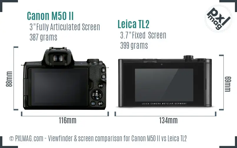 Canon M50 II vs Leica TL2 Screen and Viewfinder comparison