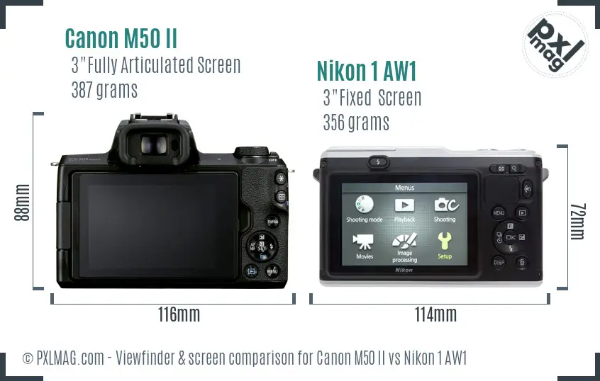 Canon M50 II vs Nikon 1 AW1 Screen and Viewfinder comparison