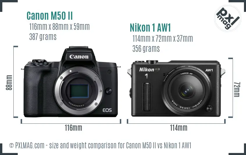 Canon M50 II vs Nikon 1 AW1 size comparison