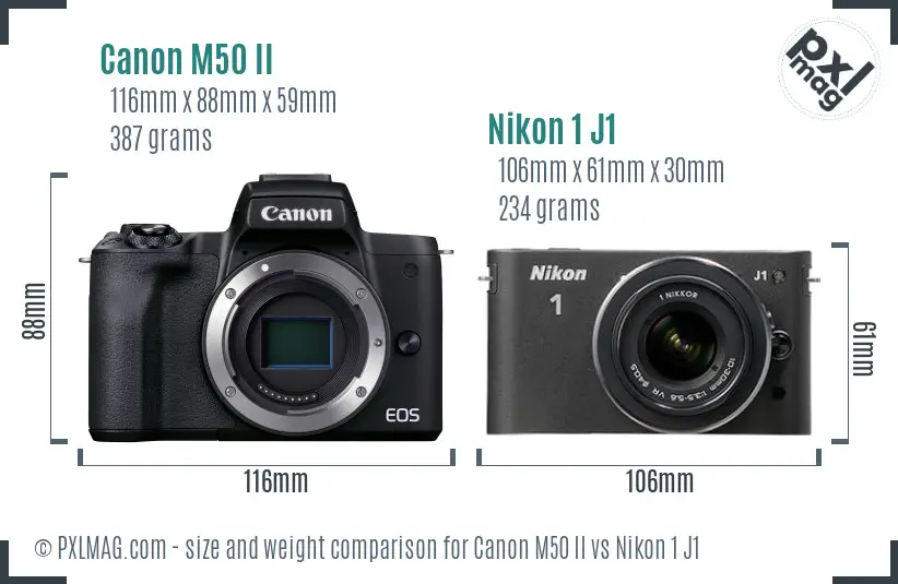 Canon M50 II vs Nikon 1 J1 size comparison