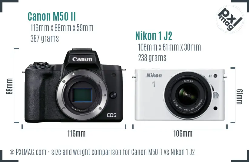 Canon M50 II vs Nikon 1 J2 size comparison