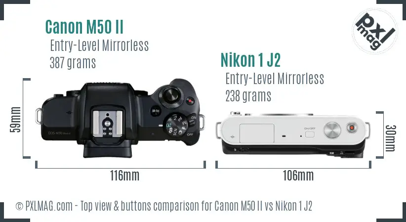 Canon M50 II vs Nikon 1 J2 top view buttons comparison
