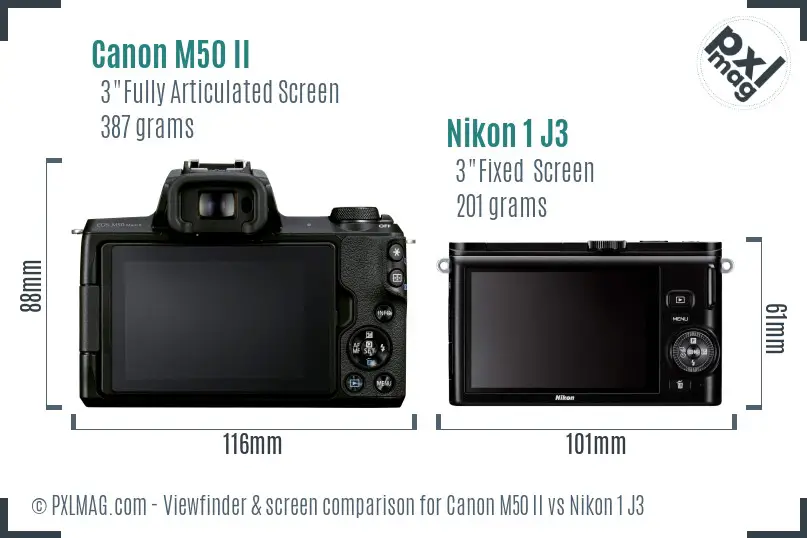 Canon M50 II vs Nikon 1 J3 Screen and Viewfinder comparison