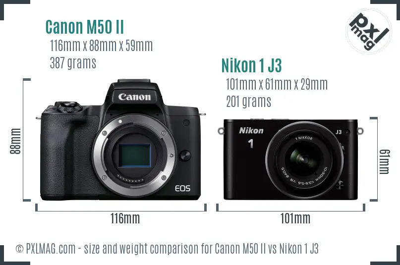 Canon M50 II vs Nikon 1 J3 size comparison