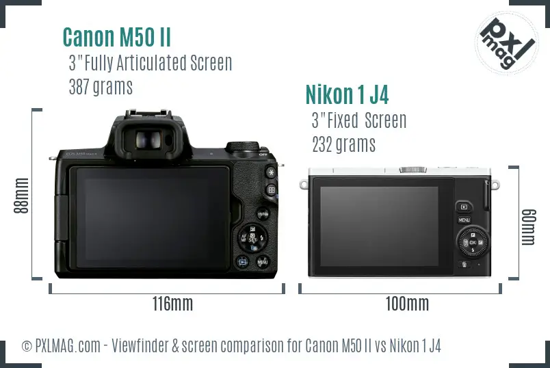 Canon M50 II vs Nikon 1 J4 Screen and Viewfinder comparison