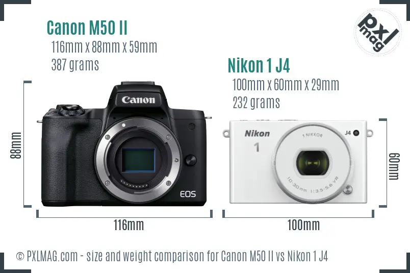 Canon M50 II vs Nikon 1 J4 size comparison