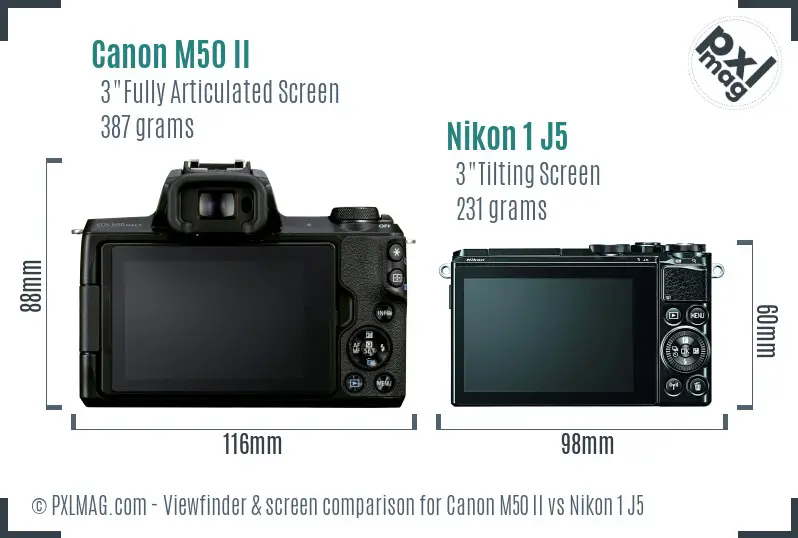 Canon M50 II vs Nikon 1 J5 Screen and Viewfinder comparison