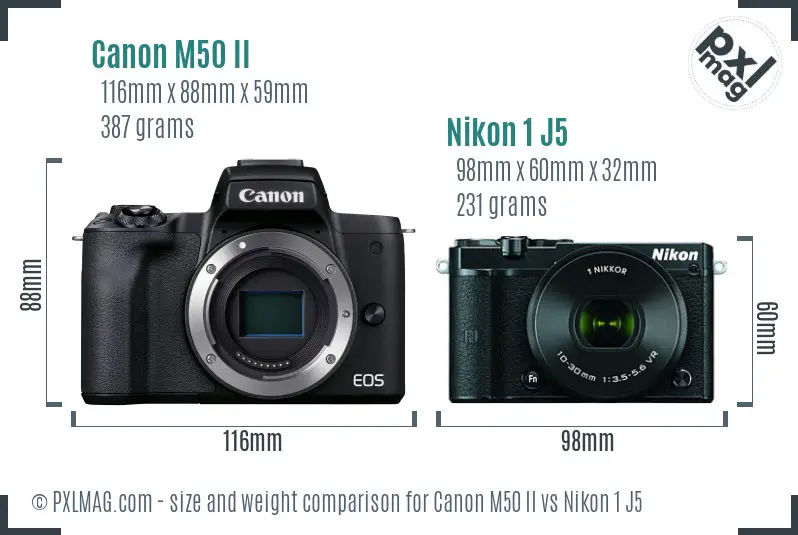 Canon M50 II vs Nikon 1 J5 size comparison