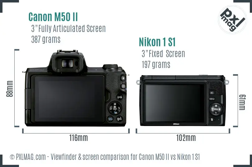 Canon M50 II vs Nikon 1 S1 Screen and Viewfinder comparison