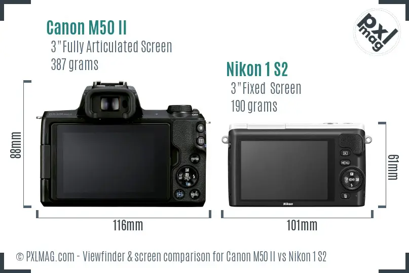Canon M50 II vs Nikon 1 S2 Screen and Viewfinder comparison