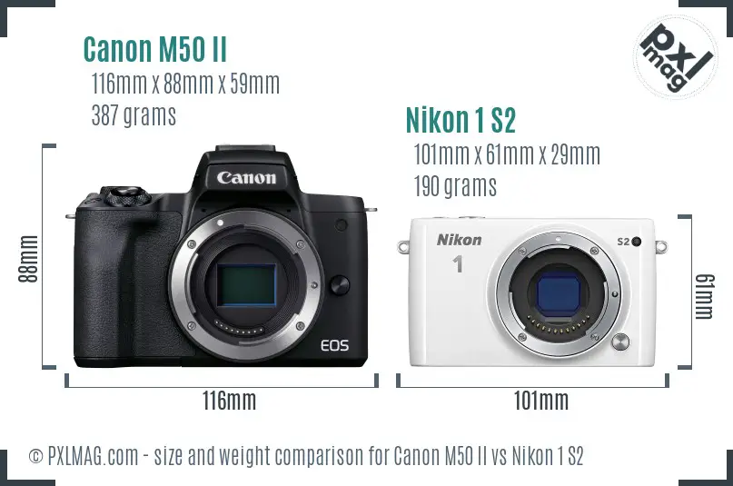 Canon M50 II vs Nikon 1 S2 size comparison