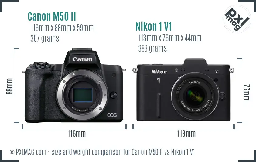 Canon M50 II vs Nikon 1 V1 size comparison