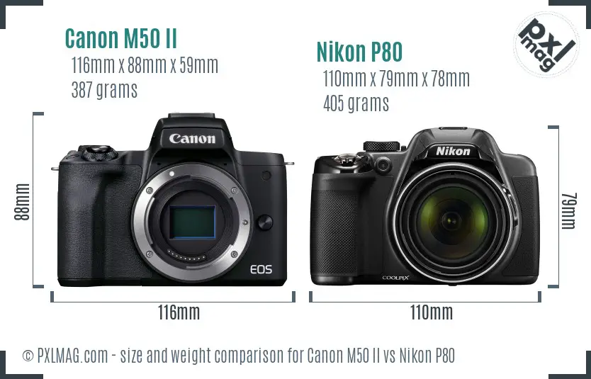 Canon M50 II vs Nikon P80 size comparison