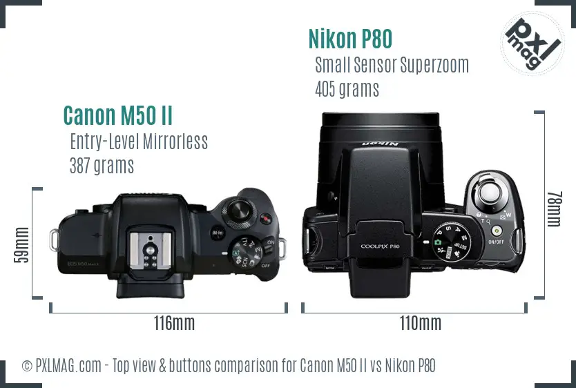 Canon M50 II vs Nikon P80 top view buttons comparison