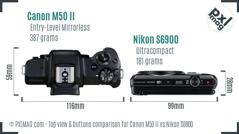 Canon M50 II vs Nikon S6900 top view buttons comparison