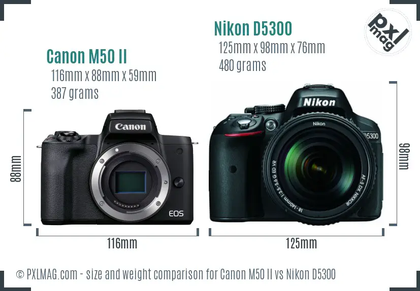 Canon M50 II vs Nikon D5300 size comparison