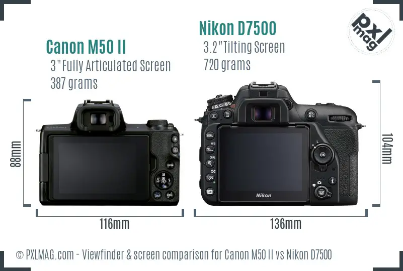 Canon M50 II vs Nikon D7500 Screen and Viewfinder comparison