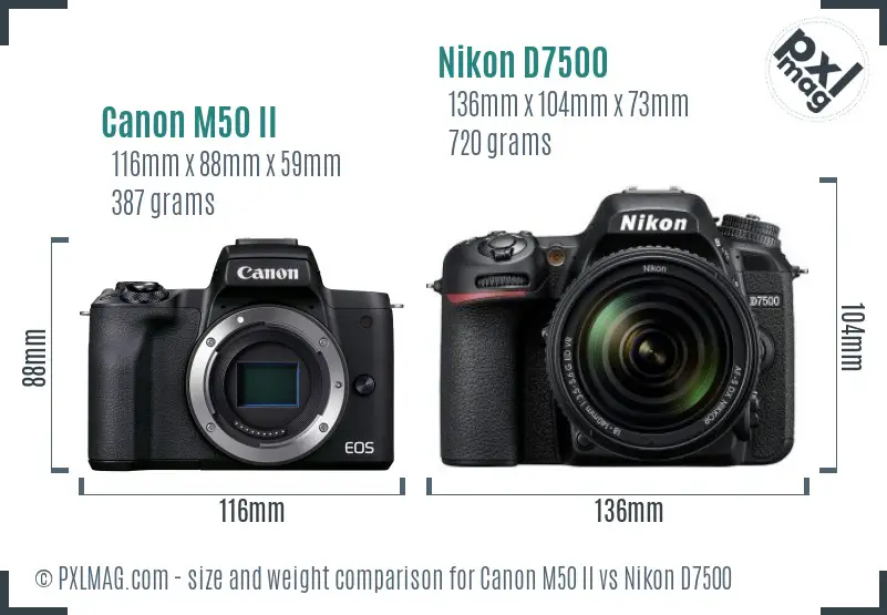 Canon M50 II vs Nikon D7500 size comparison