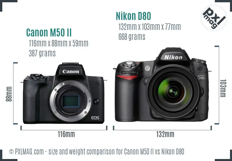 Canon M50 II vs Nikon D80 size comparison