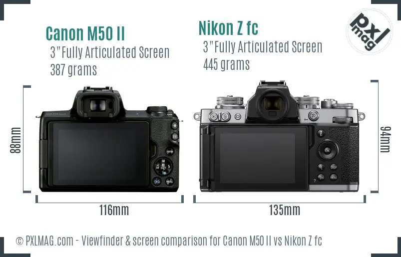 Canon M50 II vs Nikon Z fc Screen and Viewfinder comparison