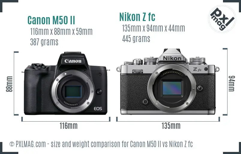Canon M50 II vs Nikon Z fc size comparison