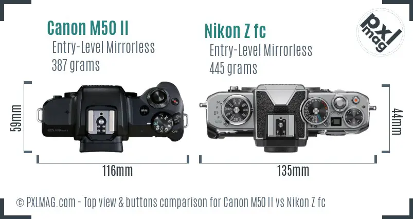 Canon M50 II vs Nikon Z fc top view buttons comparison