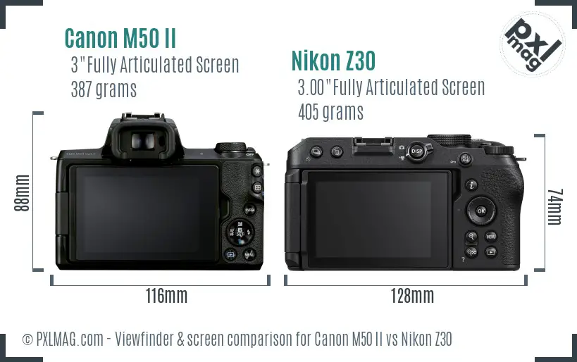 Canon M50 II vs Nikon Z30 Screen and Viewfinder comparison