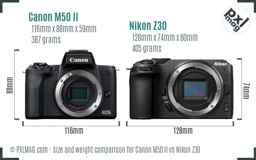 Canon M50 II vs Nikon Z30 size comparison