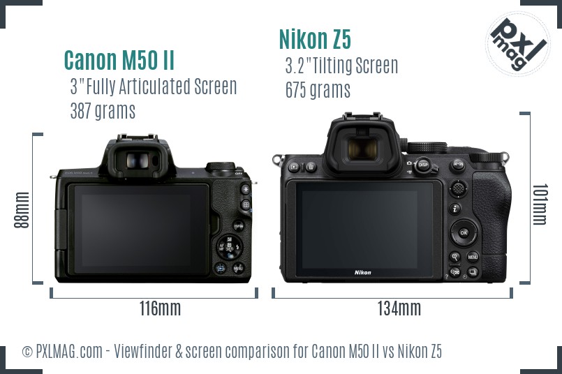 Canon M50 II vs Nikon Z5 Screen and Viewfinder comparison