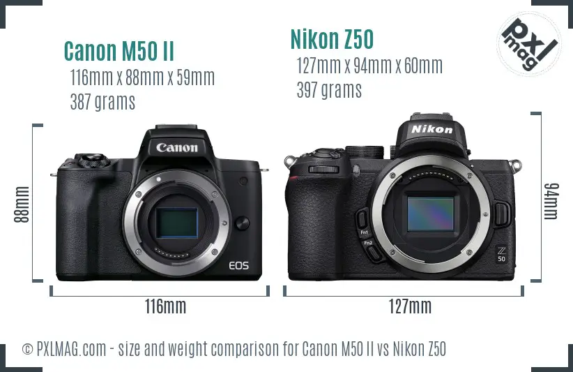Canon M50 II vs Nikon Z50 size comparison