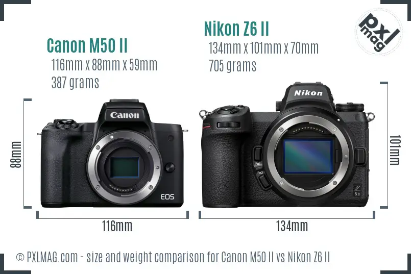 Canon M50 II vs Nikon Z6 II size comparison